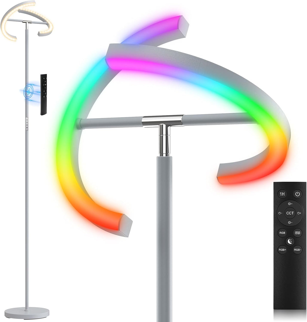SIBRILLE Lámpara de pie RGBCW gris plateado, lámpara de pie RGB que...