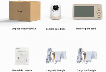 ebemate Monitor de video para bebés con cámara y audio, pantalla IP...