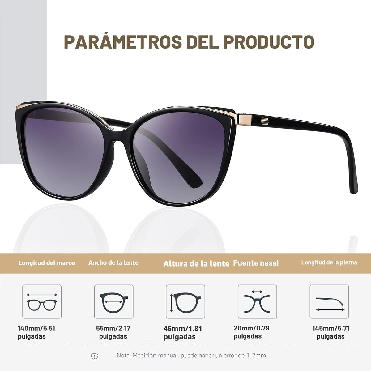 Colrea Gafas de Sol Modernas con Forma de Ojo de Gato para Mujer, E...