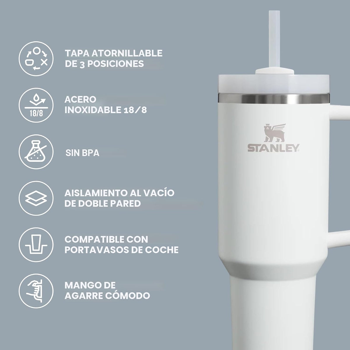 Stanley Quencher H2.0 - Vaso con asa y pajilla, 64 onzas, tapa Flow...