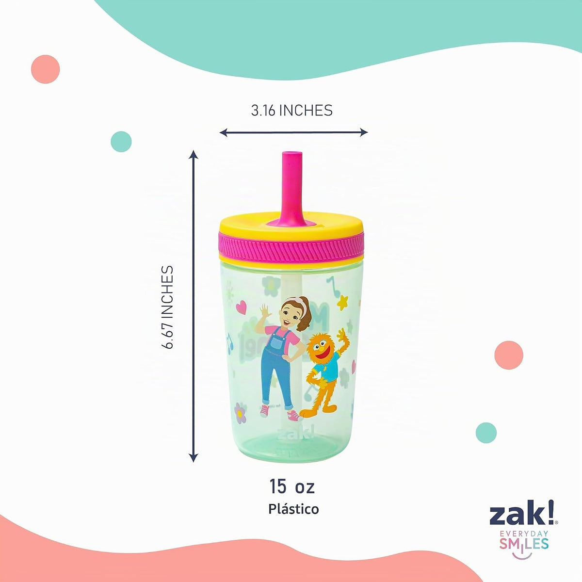 Zak Designs Ms. Rachel Kelso Vasos con pajita para niños pequeños a...