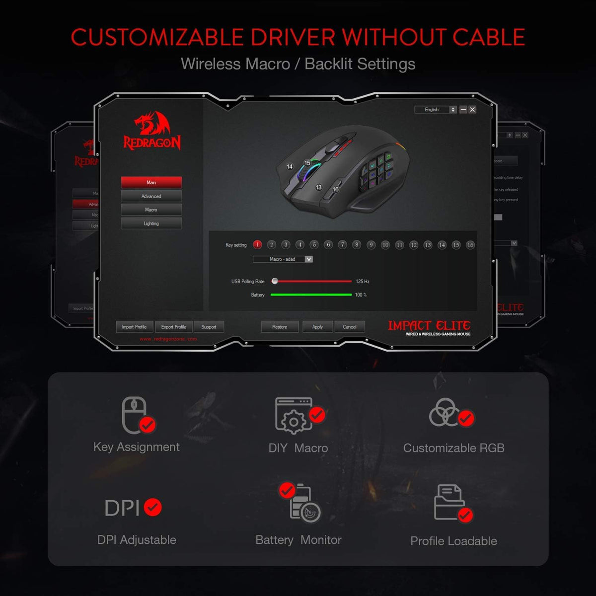 Ratón inalámbrico para juegos Redragon M913 RGB MMO, teclas de reas...