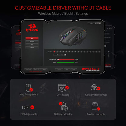 Ratón inalámbrico para juegos Redragon M913 RGB MMO, teclas de reas...