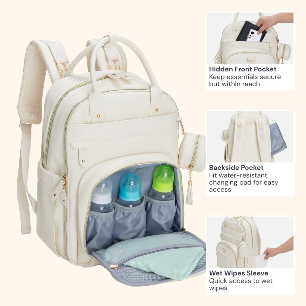 BabbleRoo Mochila de cuero para pañales - Baby Essentials Bolsa de...