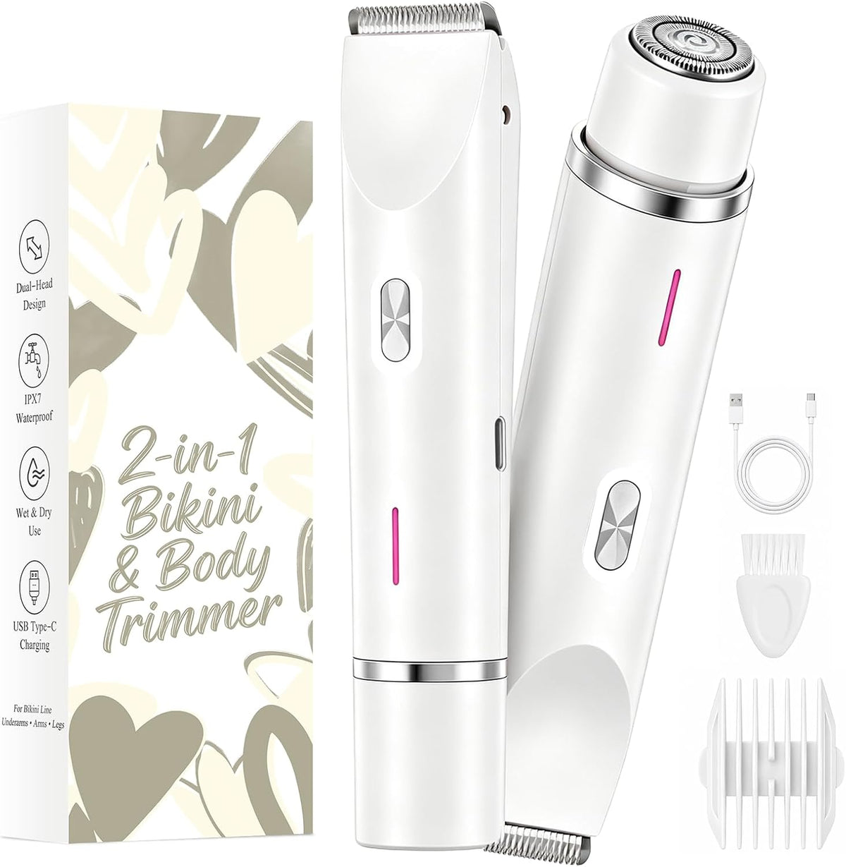 Afeitadora eléctrica impermeable 2 en 1 para mujer, color blanco pe...