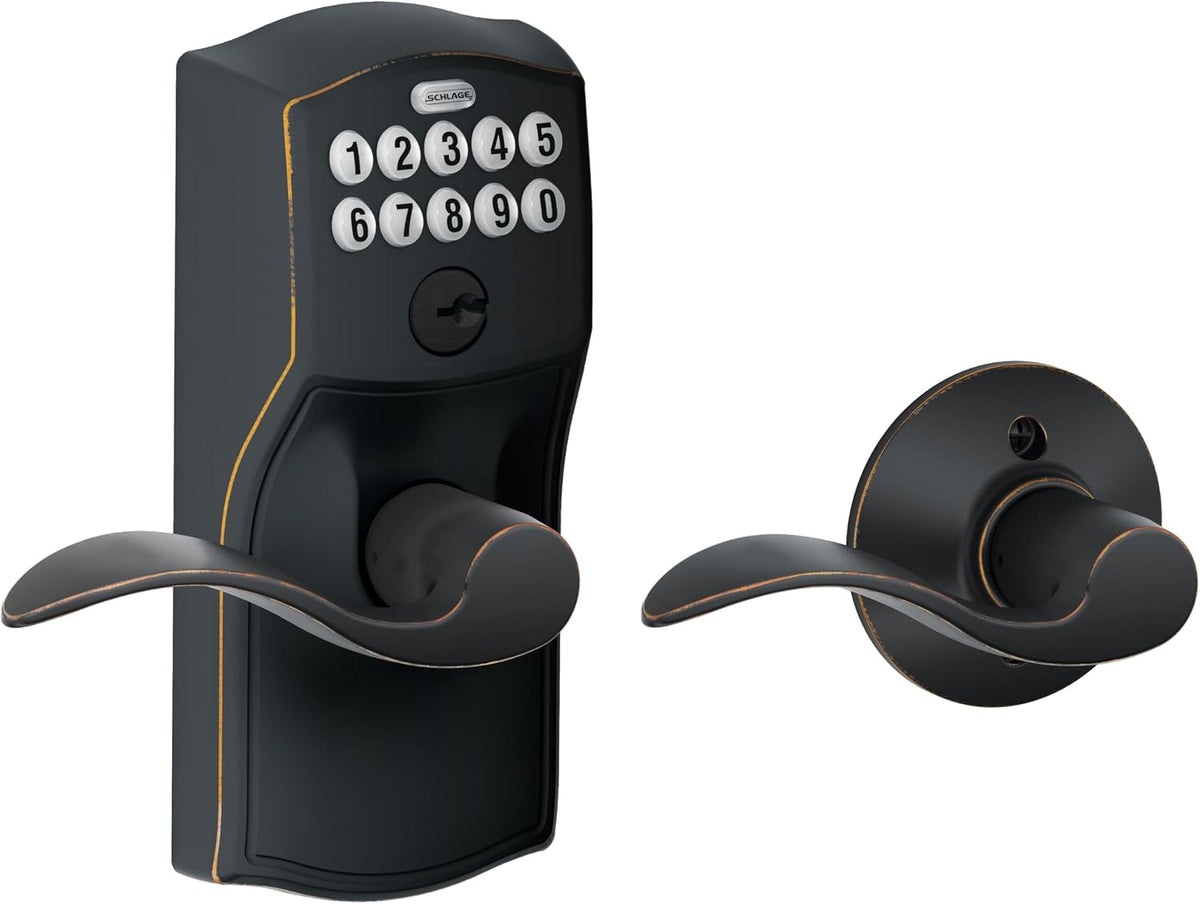 Schlage Cerradura de teclado electrónico, manija de palanca, borde...