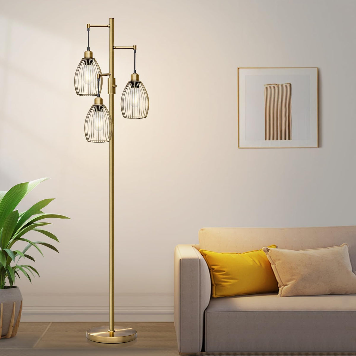 Lámpara de pie regulable, 3 bombillas LED Edison de 800LM incluidas...