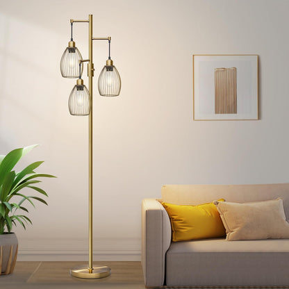 Lámpara de pie regulable, 3 bombillas LED Edison de 800LM incluidas...