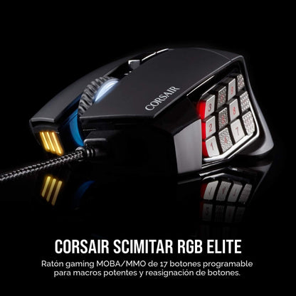 Corsair Scimitar RGB Elite Ratón Gaming MMO MOBA PC con Cable - Neg...