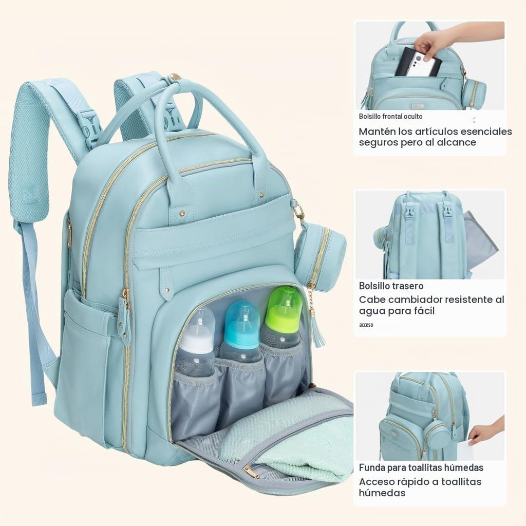 BabbleRoo Mochila de cuero para pañales - Baby Essentials Bolsa de...
