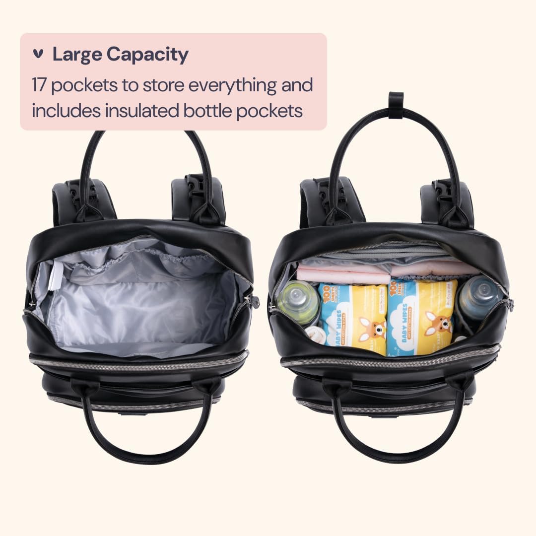 BabbleRoo Mochila de Cuero para Pañales - Bolso de Viaje para Bebé...