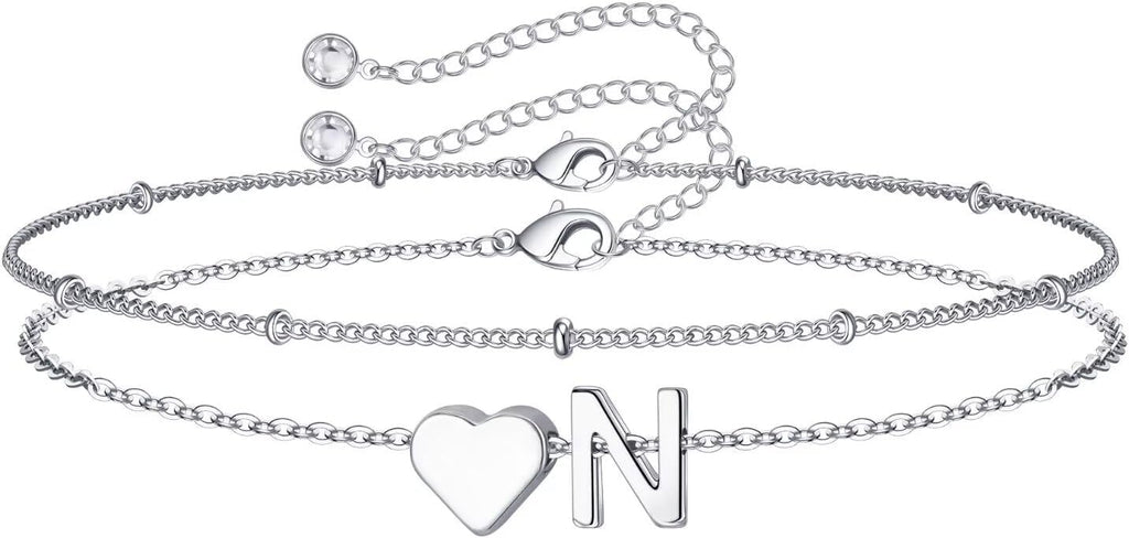 M MOOHAM Pulseras de oro con inicial de corazón para mujer, pulsera...