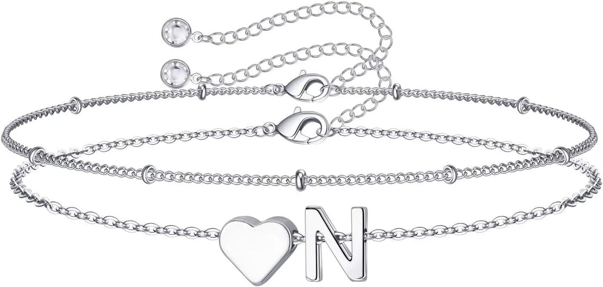 M MOOHAM Pulseras de oro con inicial de corazón para mujer, pulsera...