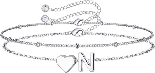 M MOOHAM Pulseras de oro con inicial de corazón para mujer, pulsera...