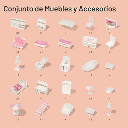 ROBUD Casa de muñecas de madera con muebles azul para niñas 3-6 | D...