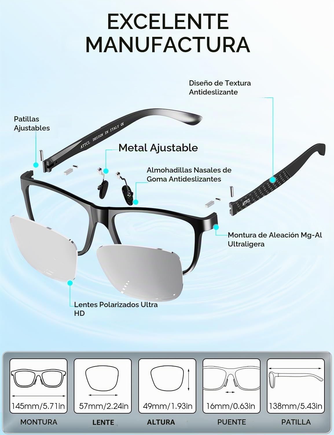 ATTCL Gafas de sol polarizadas para hombre Al-Mg Metal ultraligeras...