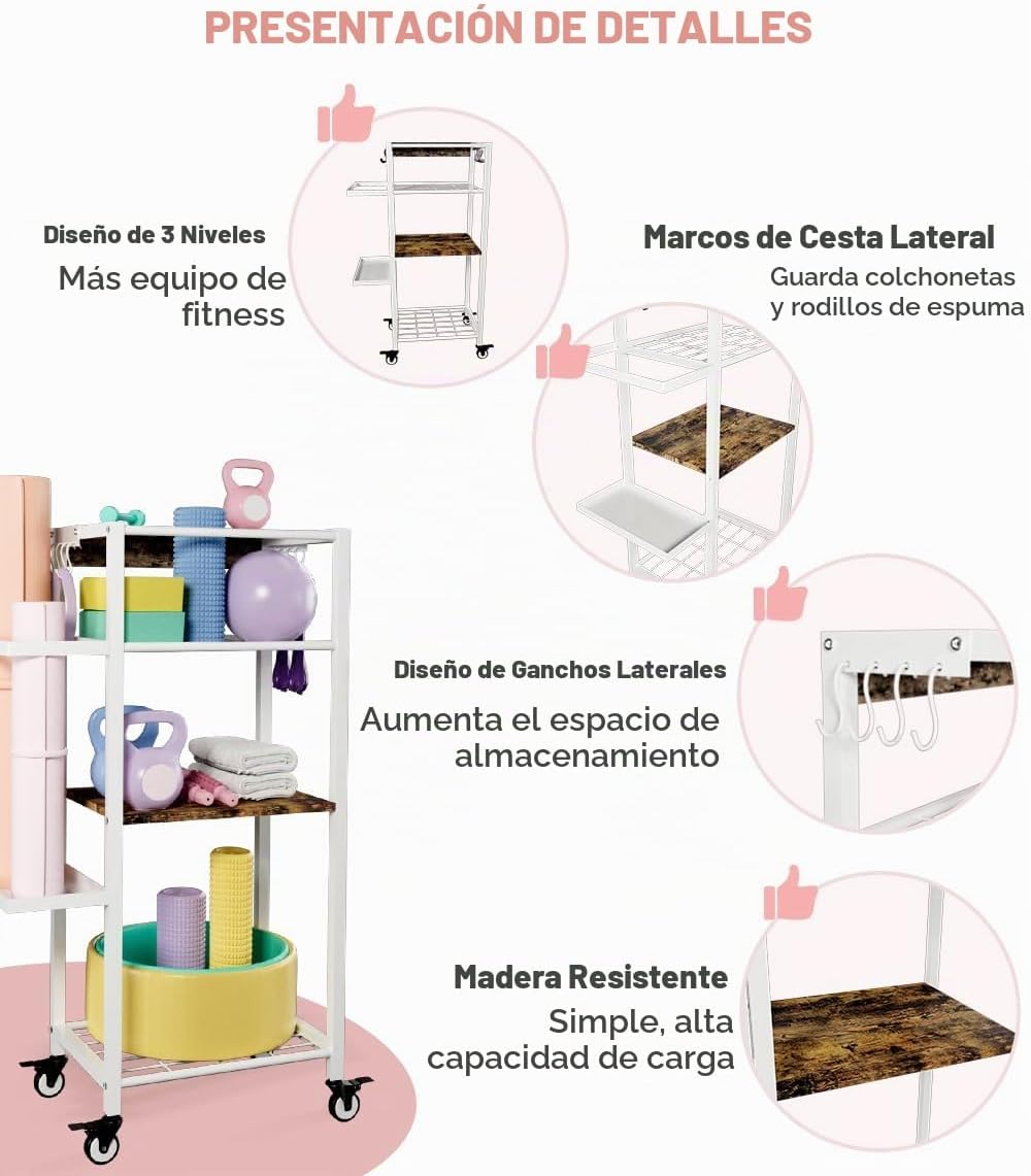 Ardier Estante de almacenamiento para esterilla de yoga con ruedas,...