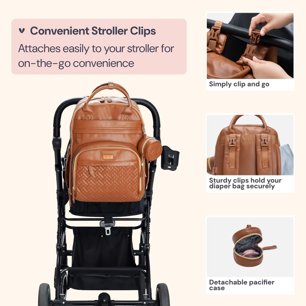 BabbleRoo Mochila de cuero para pañales - Baby Essentials Bolsa de...