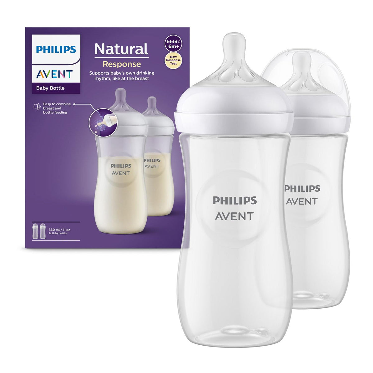 Philips Avent Biberones naturales, flujo rápido, 11 onzas, sin BPA,...