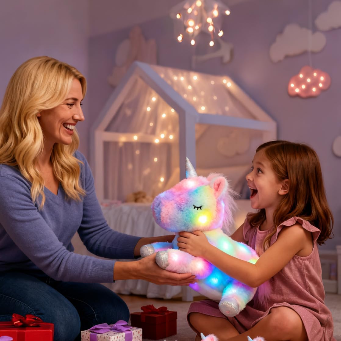 Hopearl Unicornio de peluche LED con iluminación, mamá unicornio co...