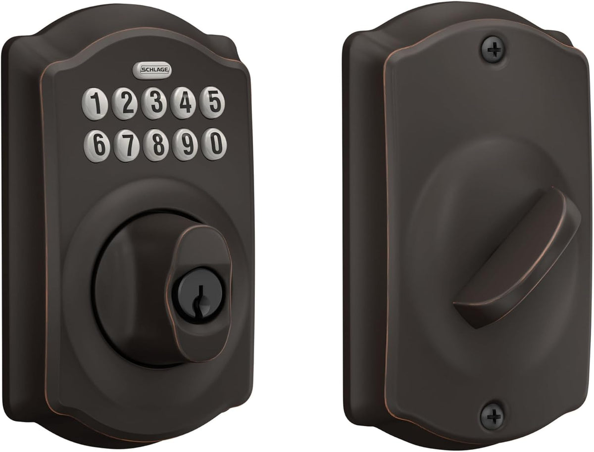 Schlage - Cerradura electrónica para teclado, borde Camelot, bronce...