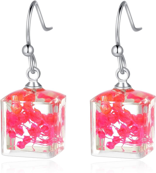 Hefestus Aretes de Flores Prensadas Reales para Mujeres, Diseño Col...