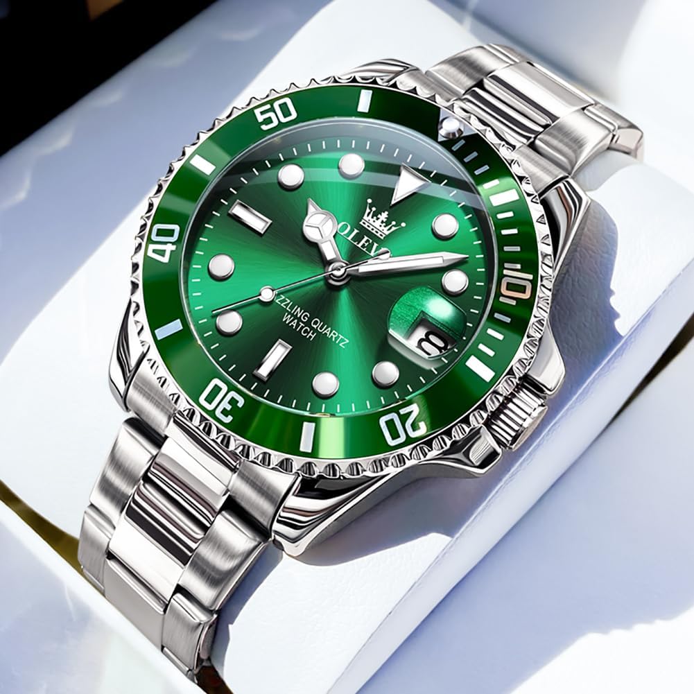 OLEVS Relojes de lujo para hombres grandes de acero inoxidable resi...