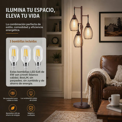 Nintiue Lámpara de pie regulable, 3 bombillas LED de 800LM incluida...