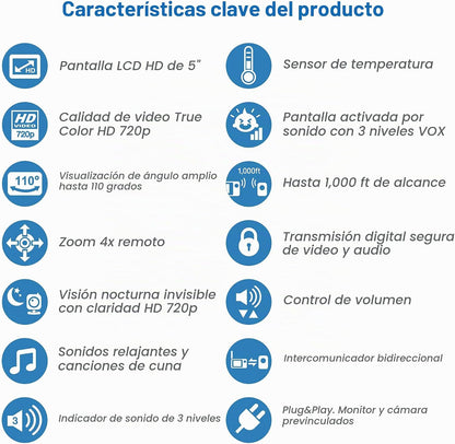 VTech VM818HD Monitor de bebé con video HD de 5 pulgadas y 720p | S...