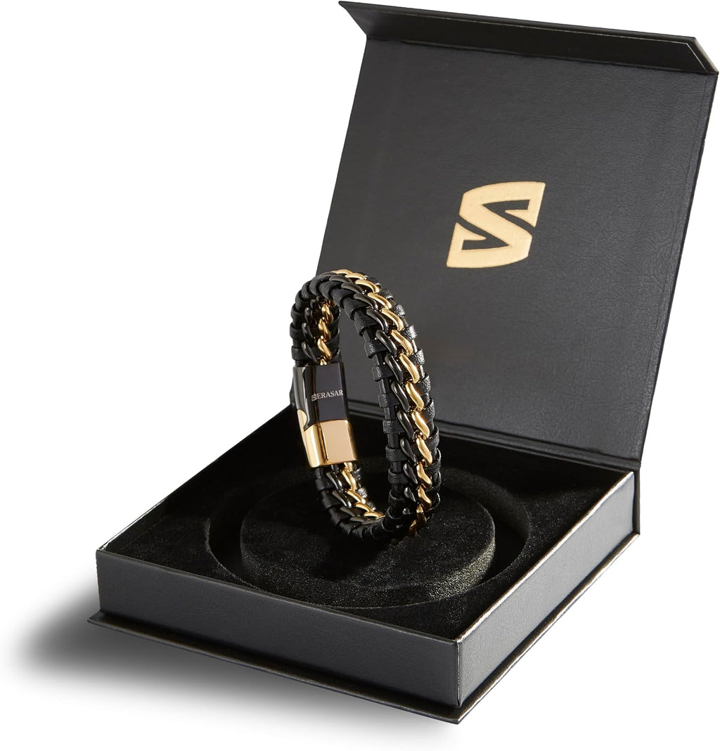 SERASAR | Pulsera de cuero genuino de primera calidad [acero] para...