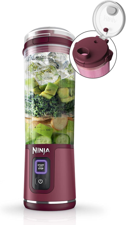 Licuadora portátil Ninja Blast, inalámbrica, recipiente de 18 oz, r...