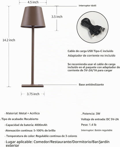KDG Paquete de 2 lámparas de mesa inalámbricas marrones, lámparas d...