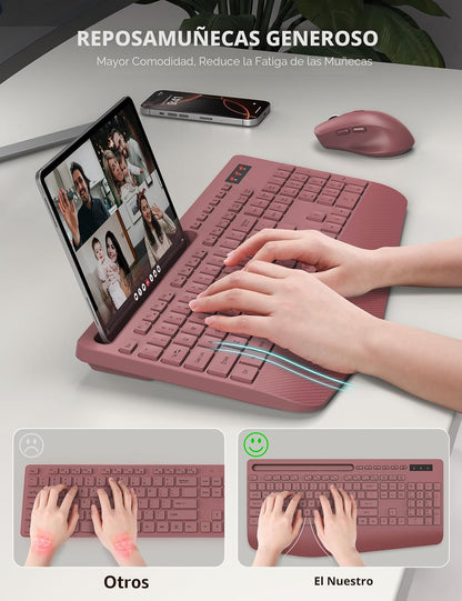 Combo de teclado y mouse inalámbricos: reposamuñecas ergonómico y d...