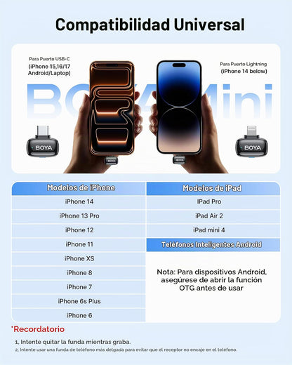 BOYA Mini 2 Micrófono Lavalier Inalámbrico para iPhone 5-17 y Teléf...