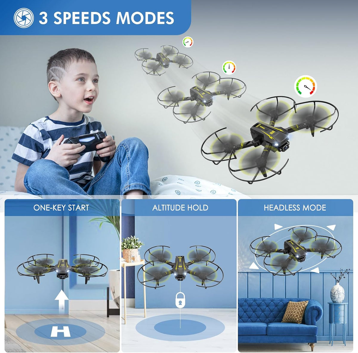 AVIALOGIC - Mini dron con cámara para niños, helicóptero de control...