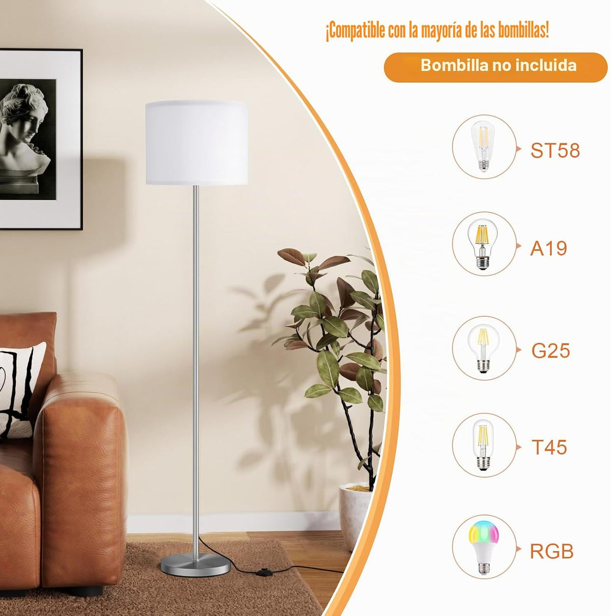Ambimall - Lámpara de pie moderna con pantalla, lámparas altas para...