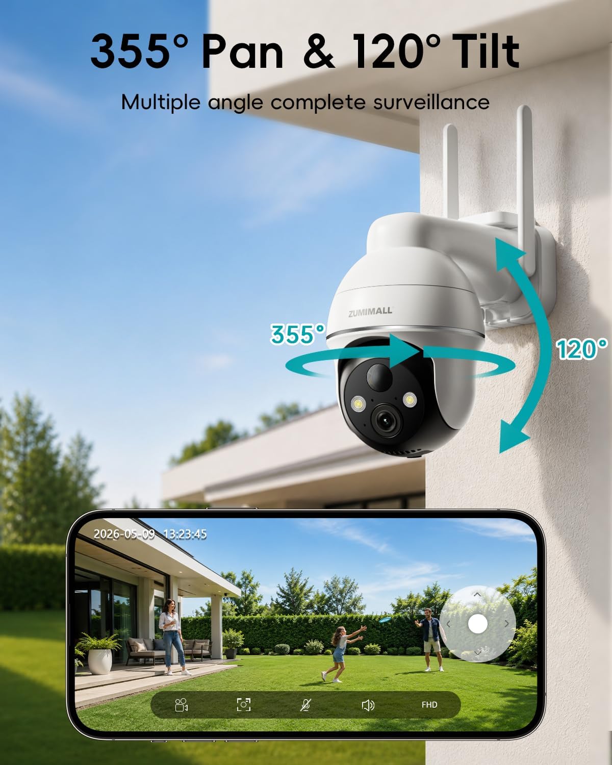 ZUMIMALL Cámaras de seguridad 2K inalámbricas para exteriores, cáma...