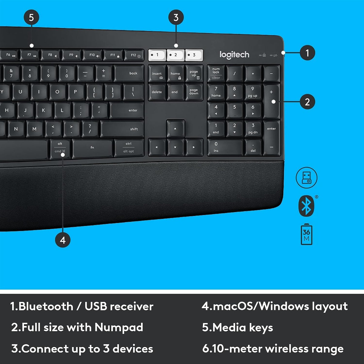 Combo de teclado y mouse inalámbricos Logitech MK850 Performance -...