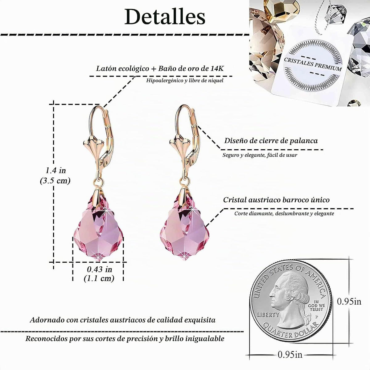 Aretes de cristal austriaco barroco con cierre de palanca para muje...