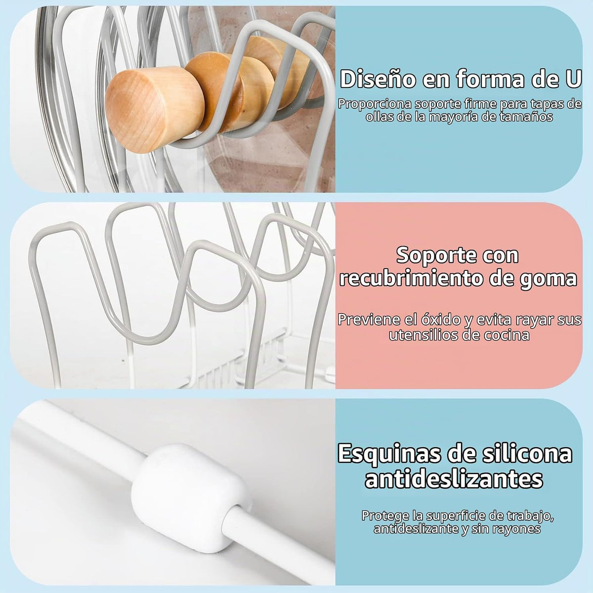 ROOHUA Estante organizador de tapas de ollas y sartenes para debajo...