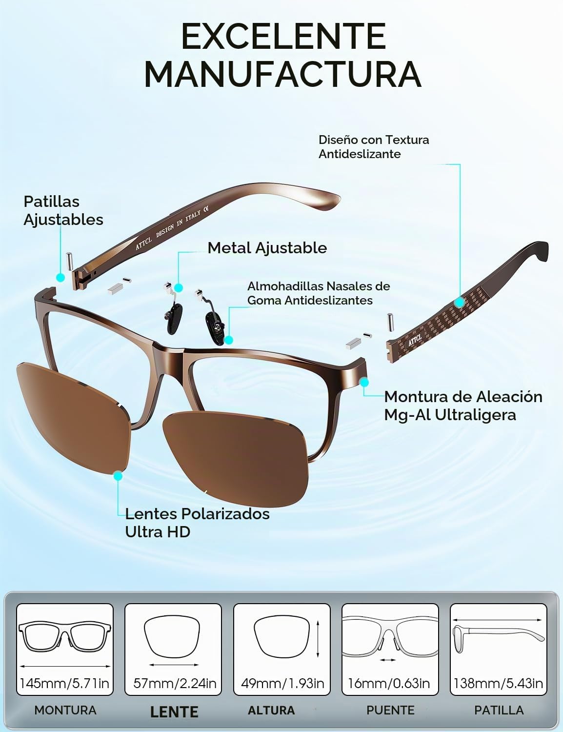 ATTCL Gafas de sol polarizadas para hombre Al-Mg Metal ultraligeras...