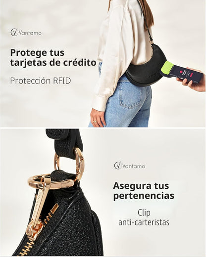 Bolsos Vantamo para mujer con forma de media luna con protección RF...