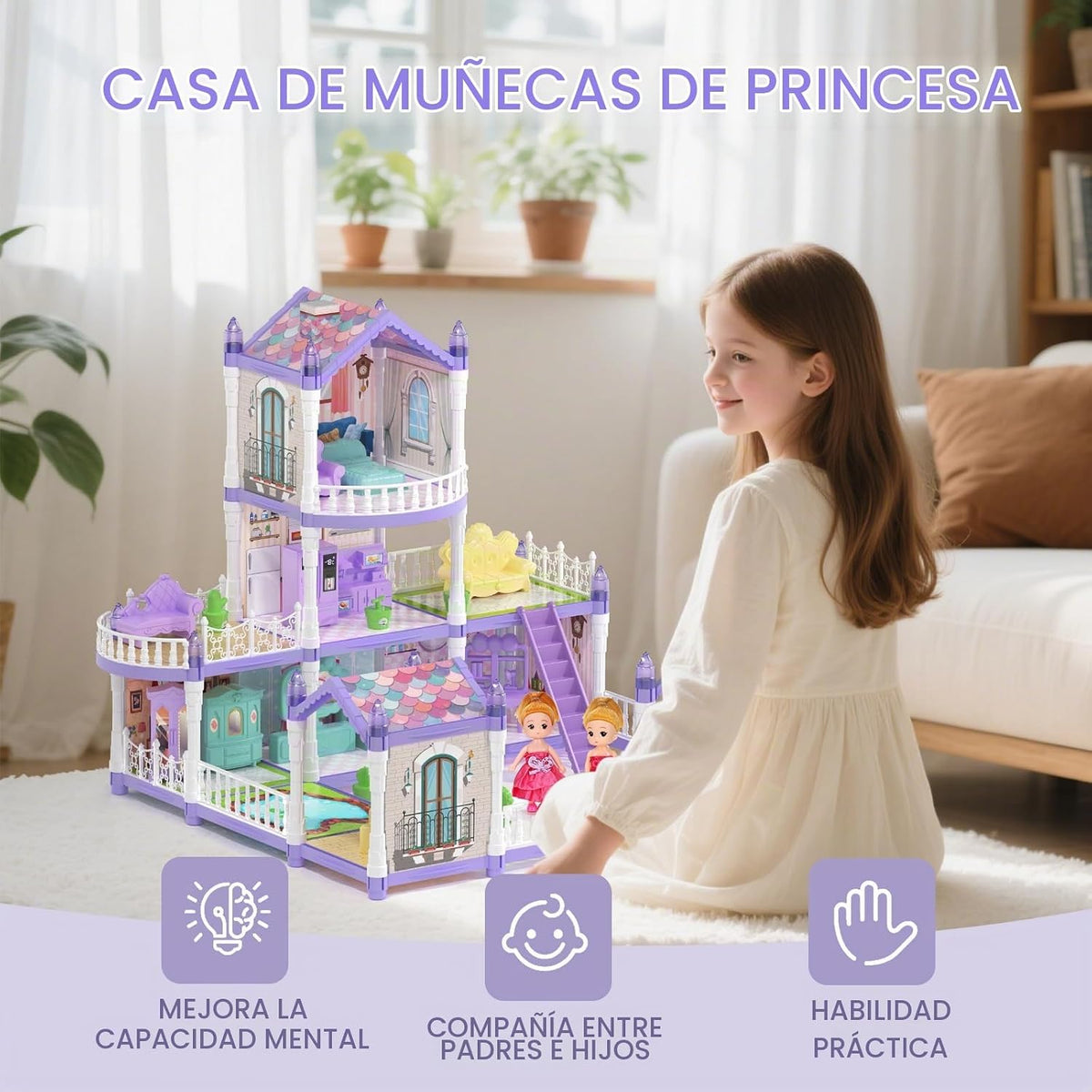 Randhar - Casa de muñecas para niñas, casa de muñecas de ensueño, 9...
