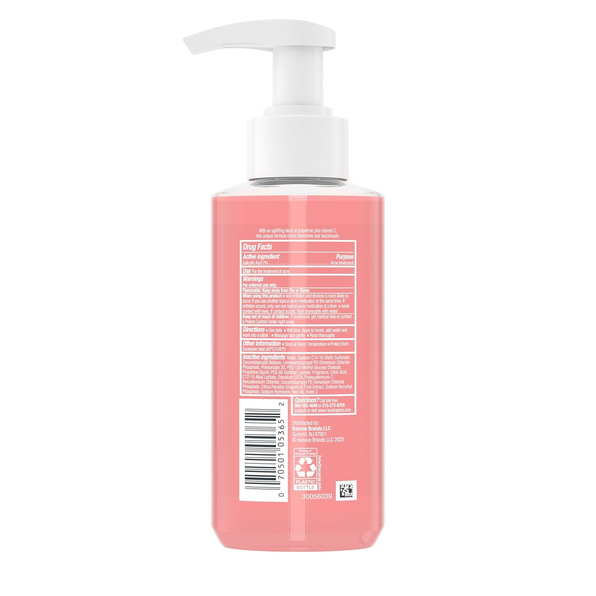 Neutrogena Lavado facial para acné de pomelo rosa sin aceite, 3 x 6...