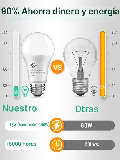Paquete de 24 bombillas LED equivalentes a 100 W, A19 5000K luz bla...