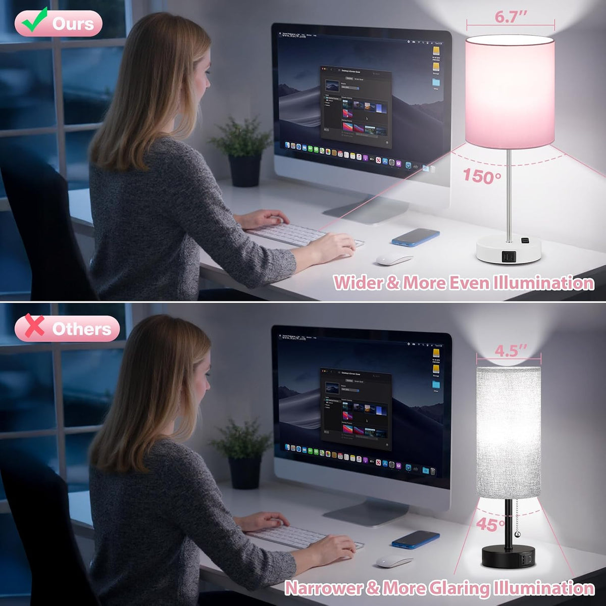 Juego de 2 lámparas táctiles rosas de 17.6 pulgadas para dormitorio...
