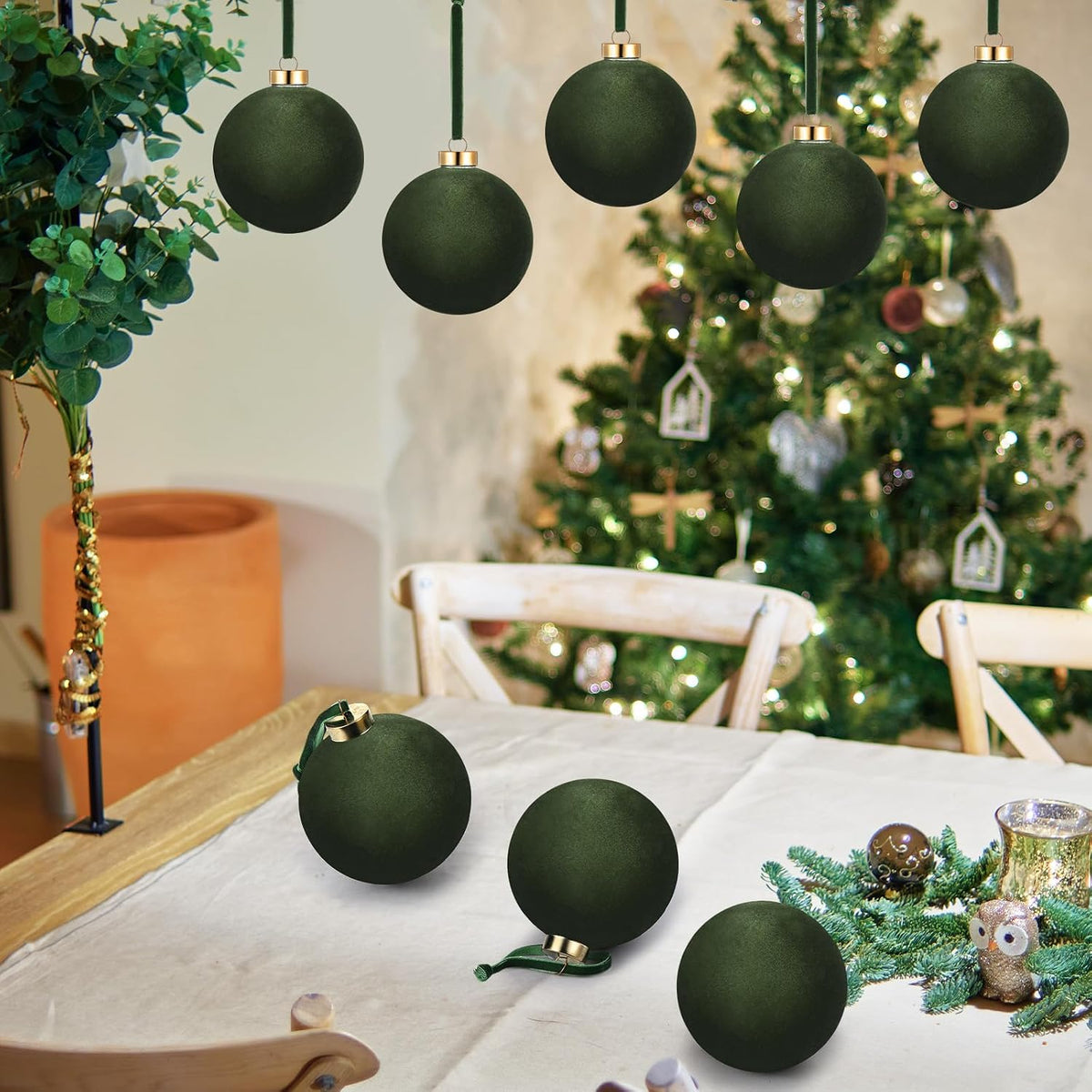 6 adornos grandes de terciopelo de Navidad de 4 pulgadas | Bolas co...