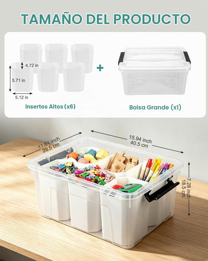 EOENVIVS Bolsa de almacenamiento transparente con 6 insertos altos,...