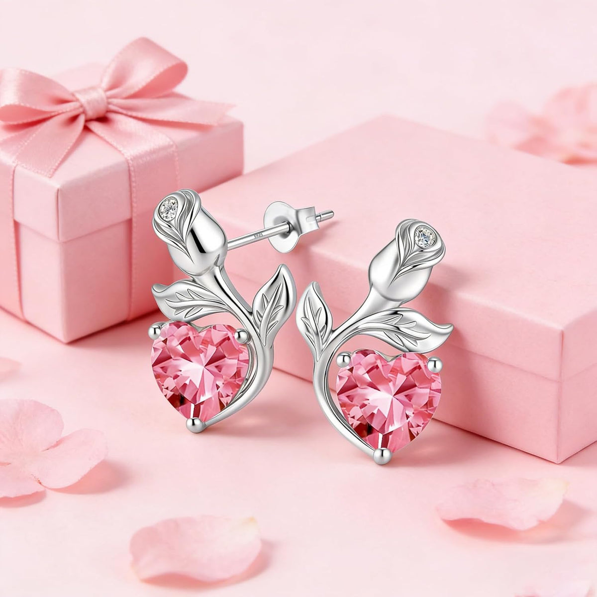 JACUPO Aretes de tuerca con piedra natal de corazón rosa de 0.8 qui...