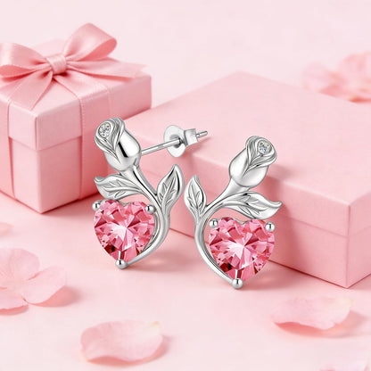 JACUPO Aretes de tuerca con piedra natal de corazón rosa de 0.8 qui...